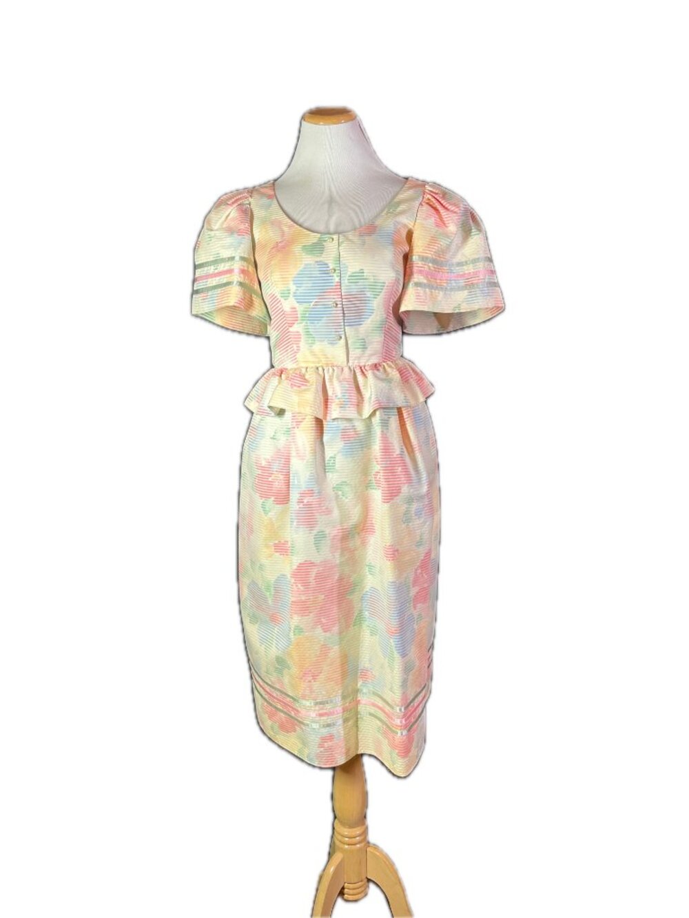 Vintage 1980s Diane Dickinson for Gentillesse Size 6 Floral Dress Peplum